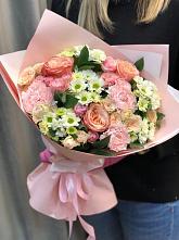 Букет нежные объятья в Кыштыме Букет цветов из: Гвоздики, Розы и Хризантемы в Кыштыме